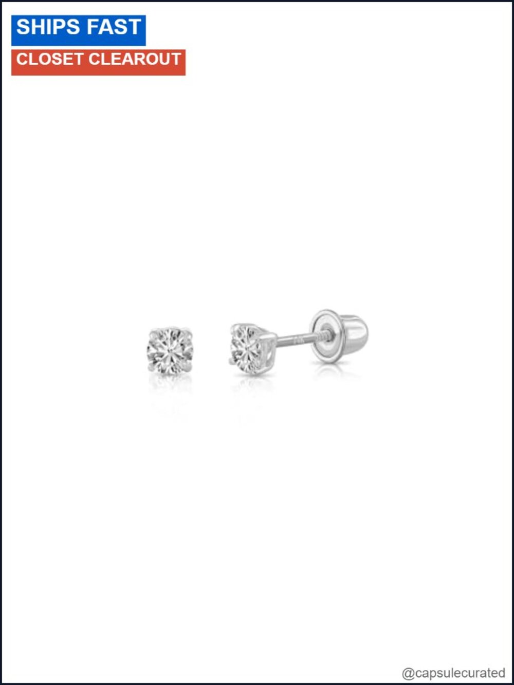 14k White Gold Solitaire Round CZ Stud Earrings Screw Backs
